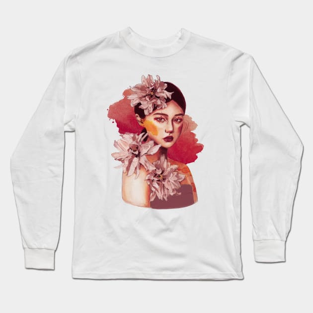 Beautiful portrait design asiatic woman watercolor artistic Long Sleeve T-Shirt by astronauticarte